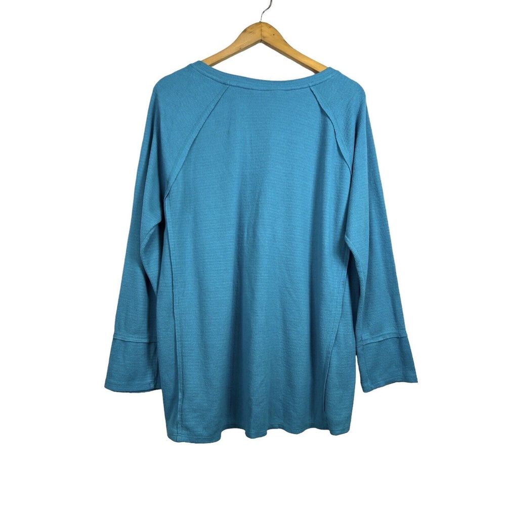Wildfox Haley Brushed Knit Long Sleeve V-Neck Top Women’s XL Turquoise WLT40185 - Picture 3 of 9